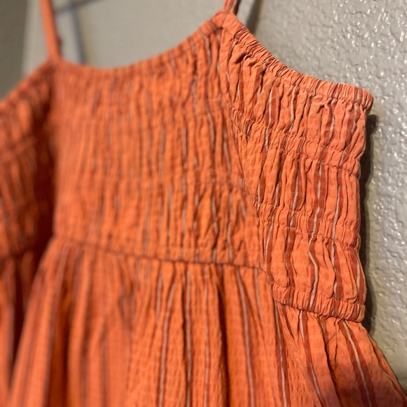 Maxi Cotton Blend Dress Striped | Rust | Smocked | Large - Picture 3 of 4